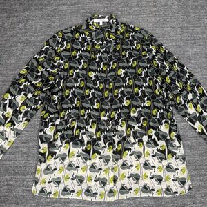 Dorothee Schumacher Silk Shirt Women 4 XL Geometric Sheer Long Sleeve Button Up